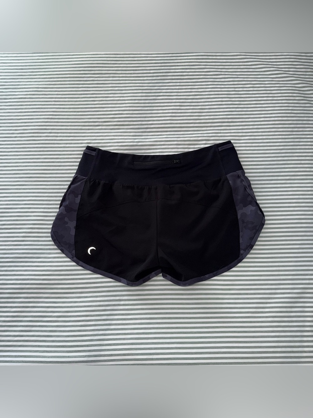 ZYIA Black Athletic Shorts with Dark Gray Camo Side Panels